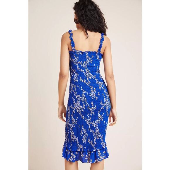 Faithfull The Brand Farah Smocked Midi Dress Cobalt Size S - Picture 2 of 7